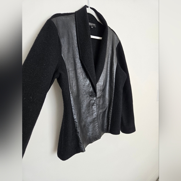 Jones New York Black Leather Panel Women's Wool Blazer | Large - Picture 2 of 5